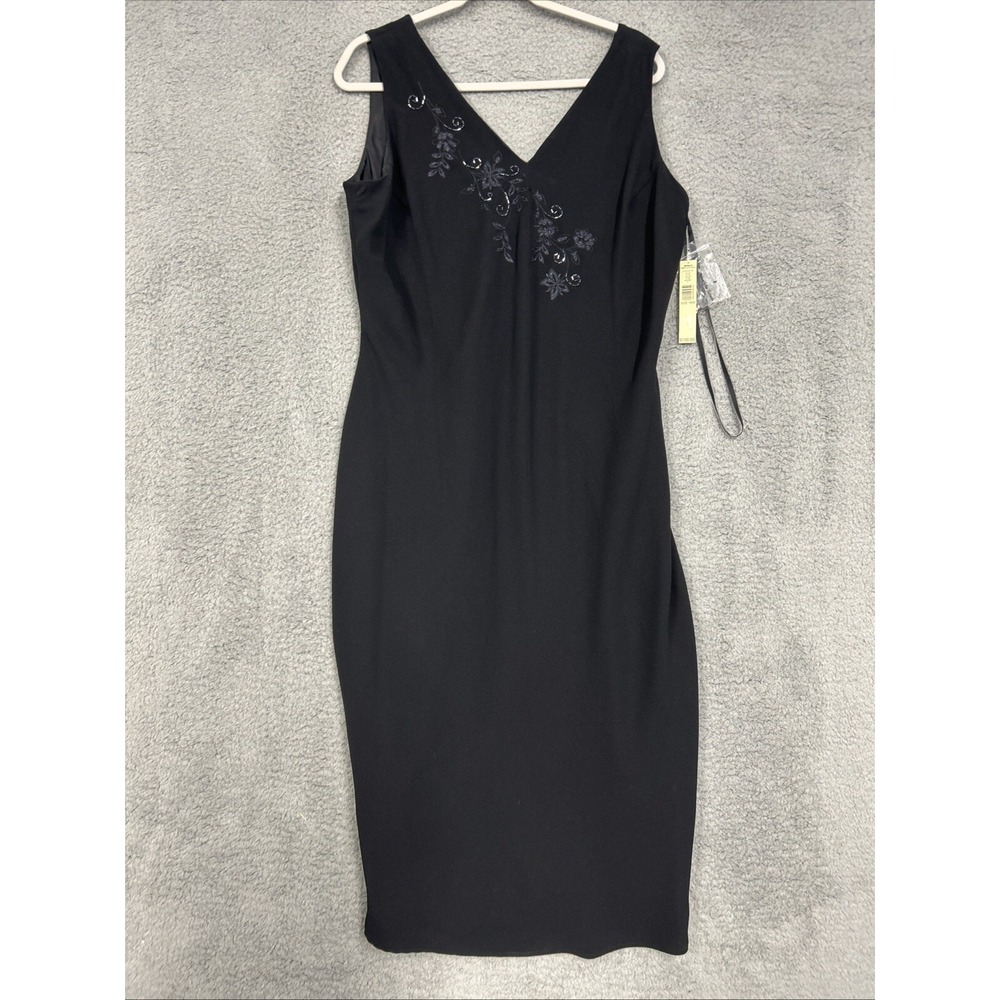 Amanda Smith Dress Womens 16 A Line Black Midi‎ Sleeveless Beaded Cocktail Party